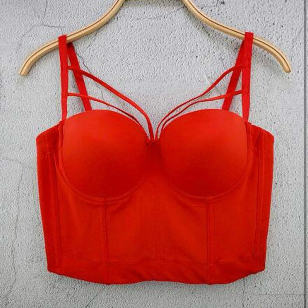 Cross Cut Smooth Wedding Party Gothic Bustier Crop Top Bra Caged Cropped Top